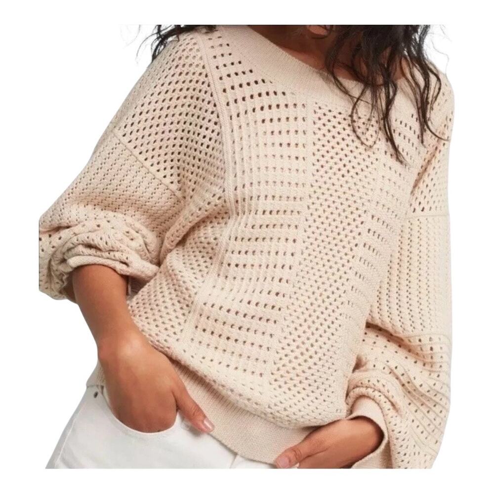 Anthropologie Moth Open Knit Sweater Cream Reese Kimono Sleeve  Oversized Medium